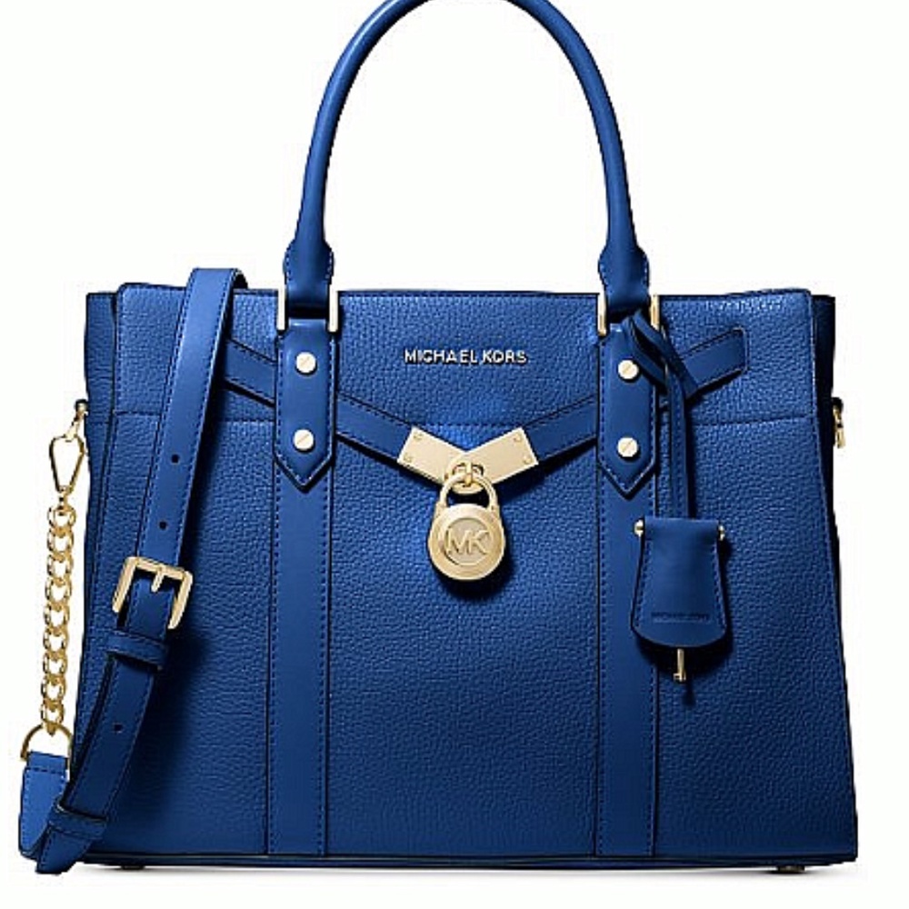 NWT Michael Kors Nouveau Hamilton Large Vintage Blue/Gold Satchel Origin…